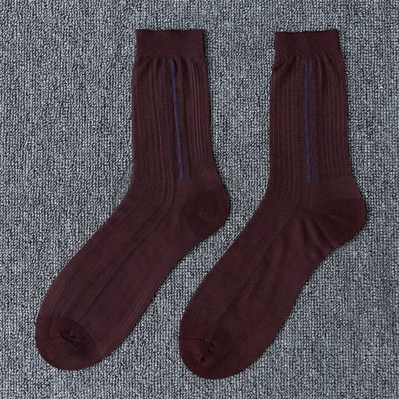 5 pares de calcetines de seda finos de tubo medio para hombre, calcetines elegantes para vestido de negocios, calcetines transpirables de nailon, calcetines de Jacquard a rayas para hombre