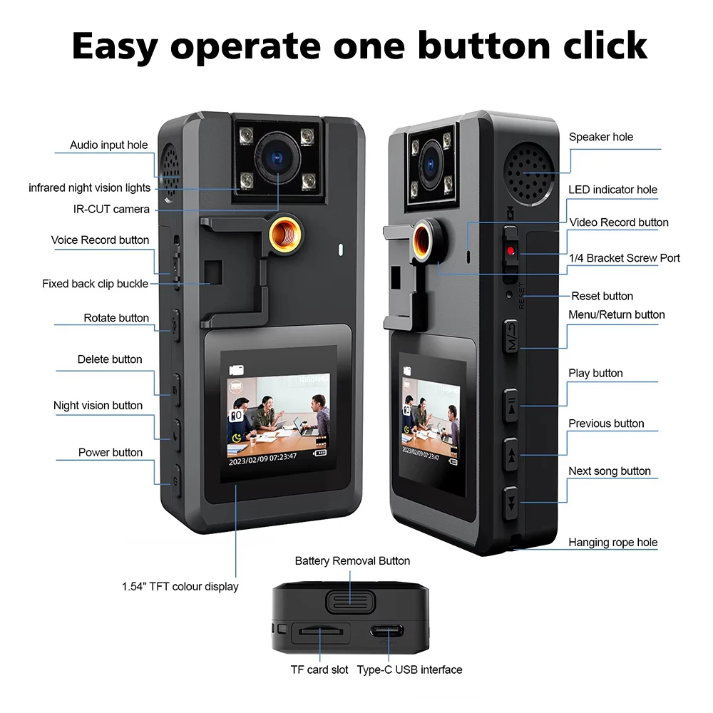 1296P มินิกล้อง Night Vision การบันทึกอินฟราเรดหมุนกล้อง Motion Detection 3000mAh บันทึกเวลากีฬา DV