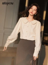 MISHOW Gentle Long-sleeved Shirt Women 2024 Fall Winter New Korean Sweet Peter Pan Collar Embroidery Senior Blouse MXD36C0370