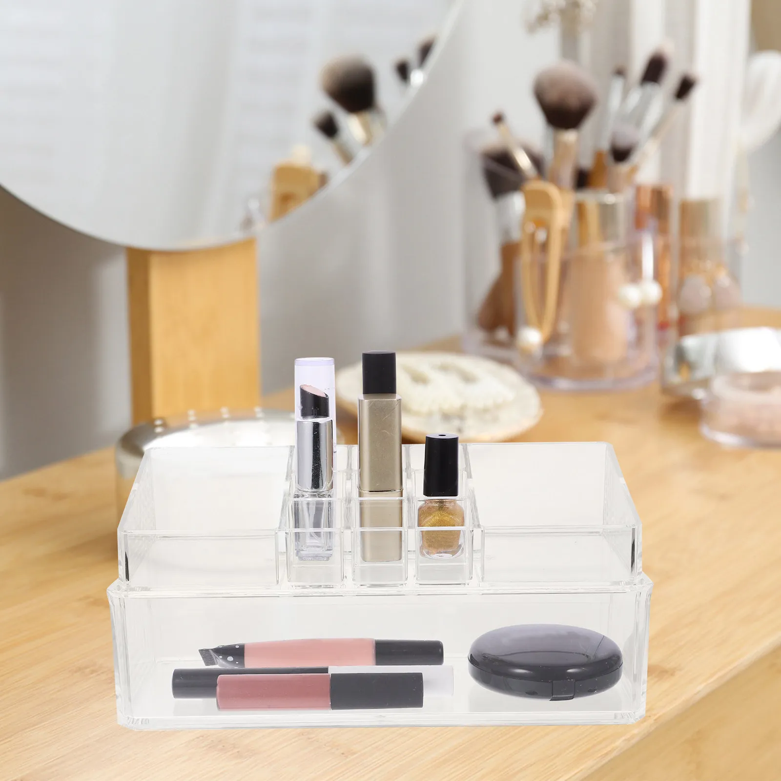 Spacious Clear Lipstick Organizer Large Capacity Desktop Makeup Storage Stand for Lipsticks Lip Gloss and Cosmetics Display