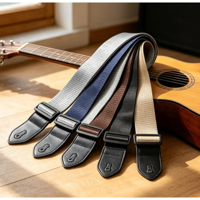 1Pc Solid Color Silky Imitation Nylon Guitar Strap For Bass Ukulele Beginner Cross Band Shoulder Strap Performance Accessory