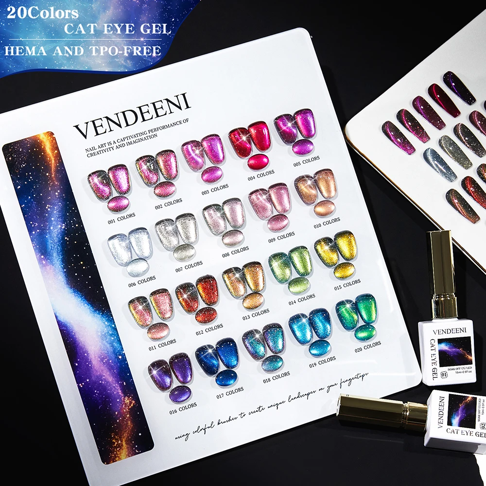 Vendeeni 20 Colors/Set Glitter Broken Diamond Cat Eye Gel Nail Polish Blue Purple Magnetic UV Soak Off Gel Varnish With Display