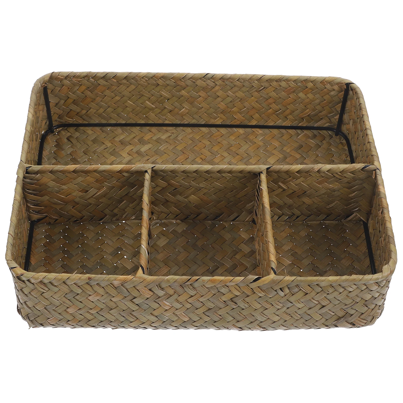 

Storage Basket Handwoven Cattail Grass Tea Coffee Organizer Tray Snack Box Container Bag Holder