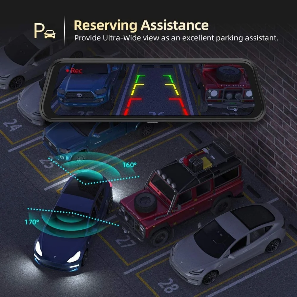 9.66 بوصة 4K 3840*2160P جهاز تسجيل فيديو رقمي للسيارات داش كام واي فاي نظام تحديد المواقع APP مرآة الرؤية الخلفية 1080P كاميرا السيارة ، WDR ، APP WIFI رؤية ليلية فائقة #5