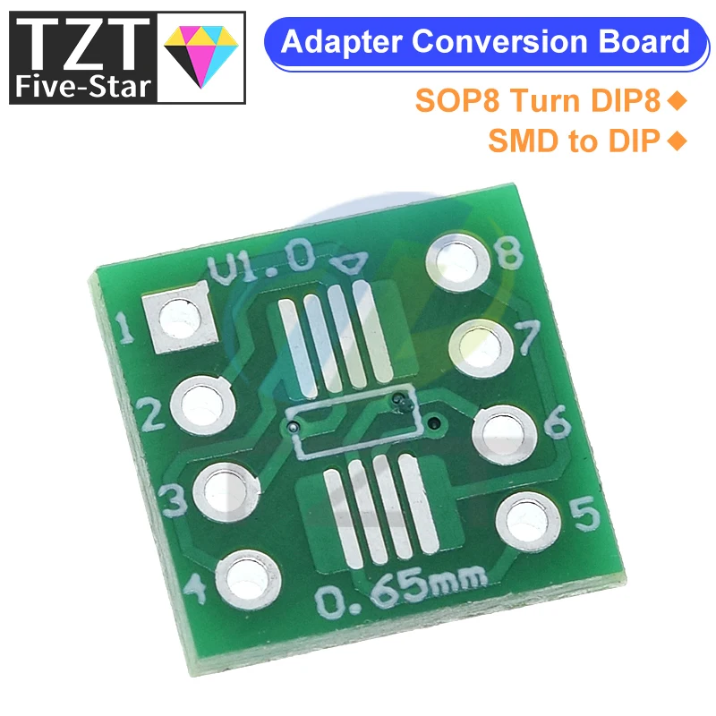 10PCS SOP8 turn DIP8 / SMD to DIP IC adapter Socket SOP8/TSSOP8/SOIC8/SSOP8 Board TO DIP Adapter Converter Plate 0.65mm 1.27mm