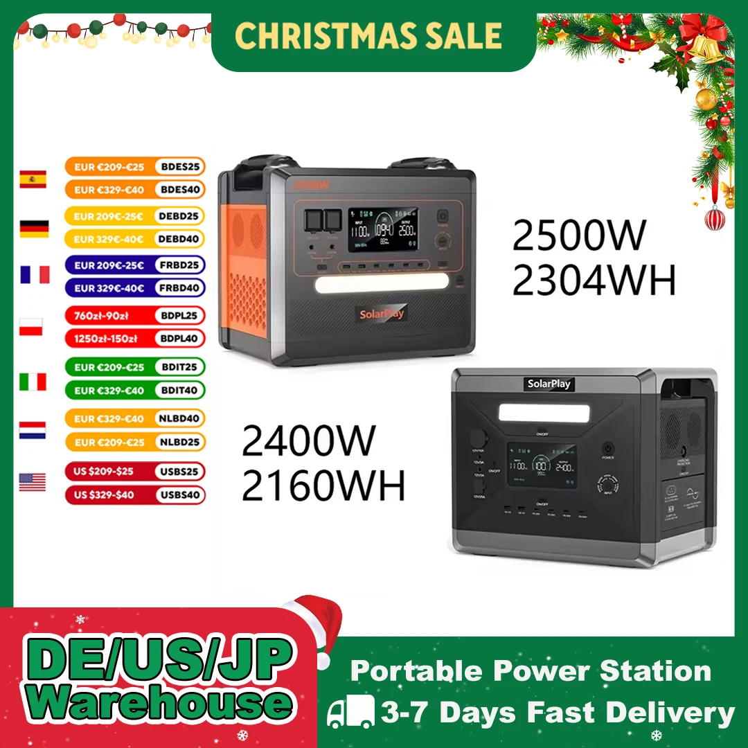 

SOLARPLA портативная электростанция для кемпинга 2400 Вт/2500 Вт Lifepo4 аккумулятор 220 В 110 В розетки переменного тока аварийное резервное питание для дома на открытом воздухе