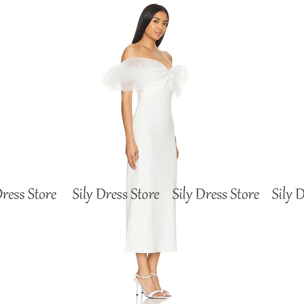 Elegant Traditional Wedding Dresses Jersey Sheath/Column 2024 Bridal Gown White Net Off-the-shoulder Pleat Engagement Dress Midi