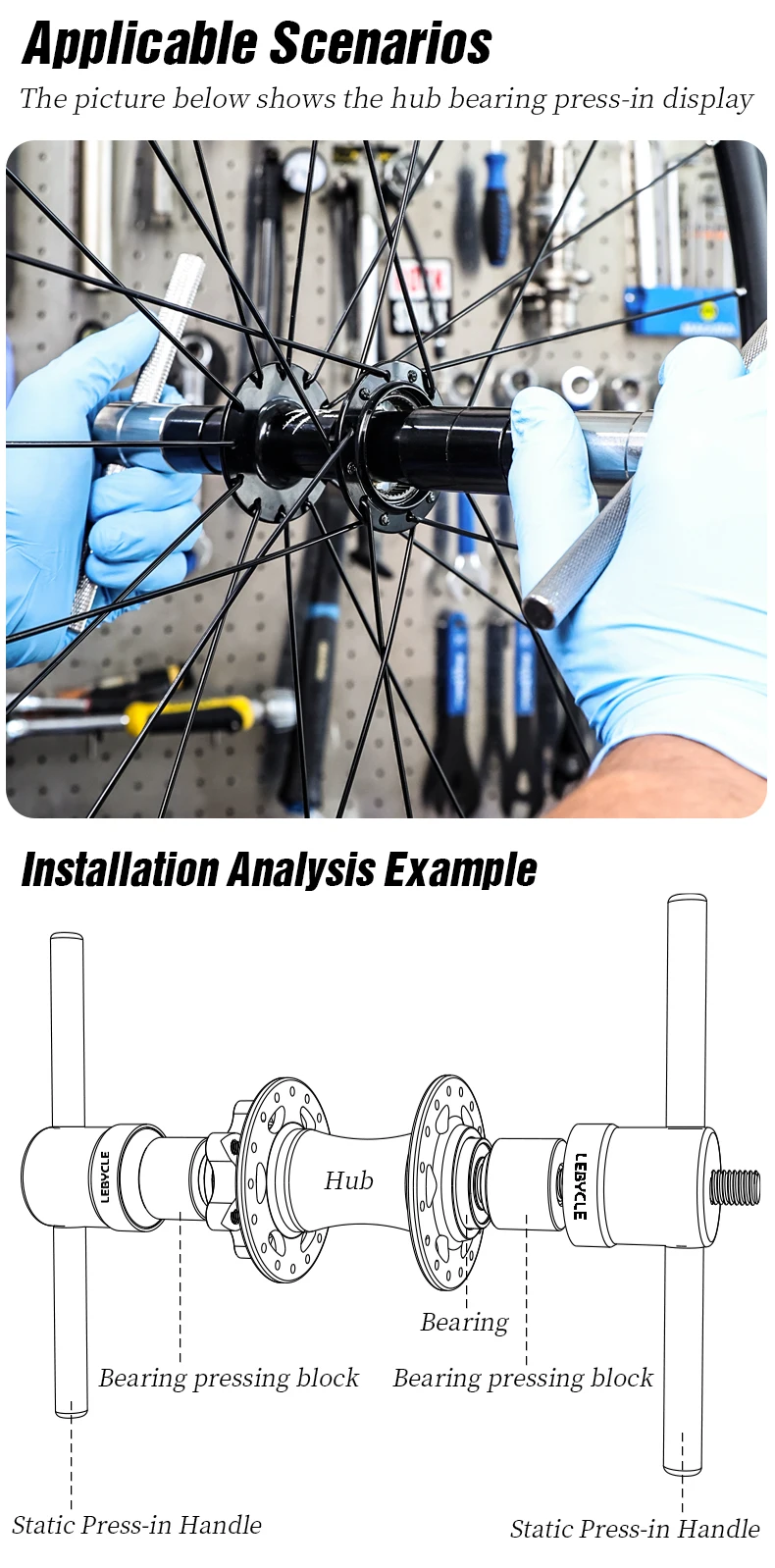 LEBYCLE MTB Rennrad Nabenlager-Montagewerkzeug Fahrradnabenlager-Pressset Fahrradnaben-Freilauf BB-Lager Installationswerkzeuge – Detail 5
