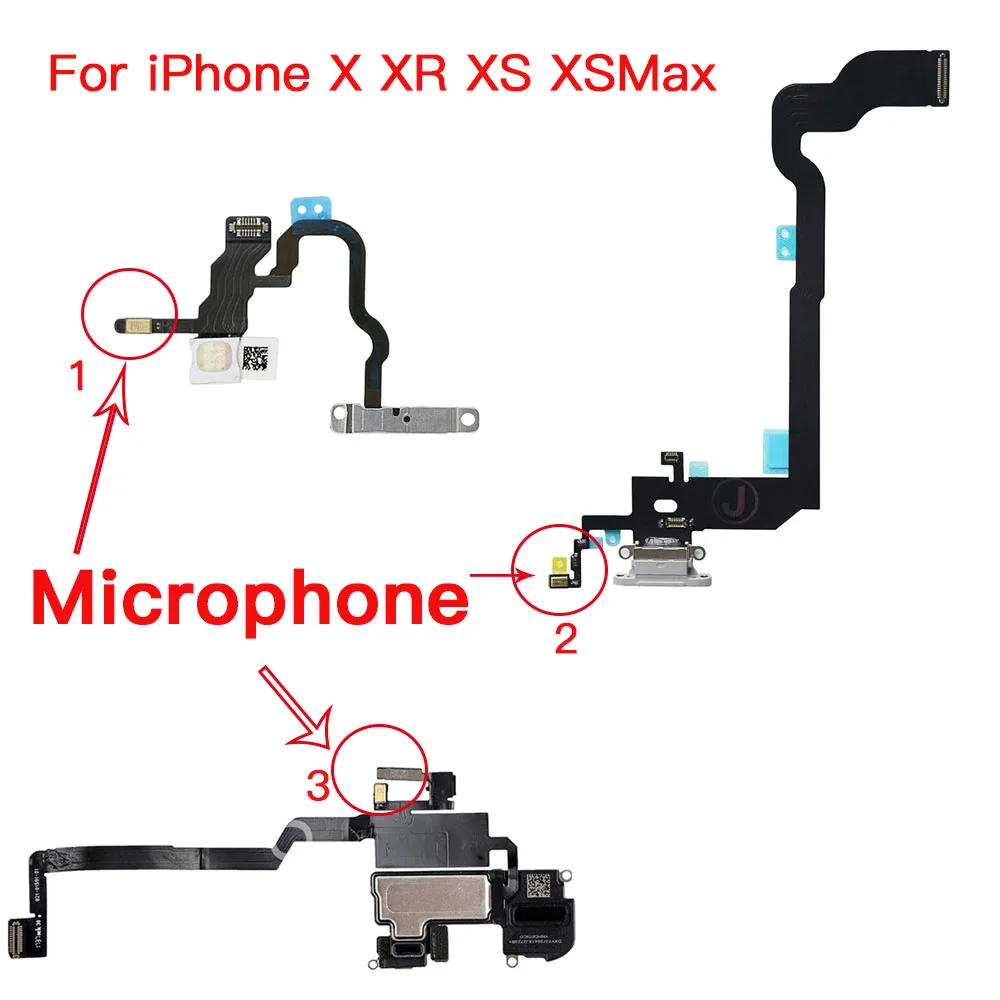 For iPhone X XR XS Max Microphone Replacement On Ear Speaker,Charging Dock ,Power Volume Flex Cable