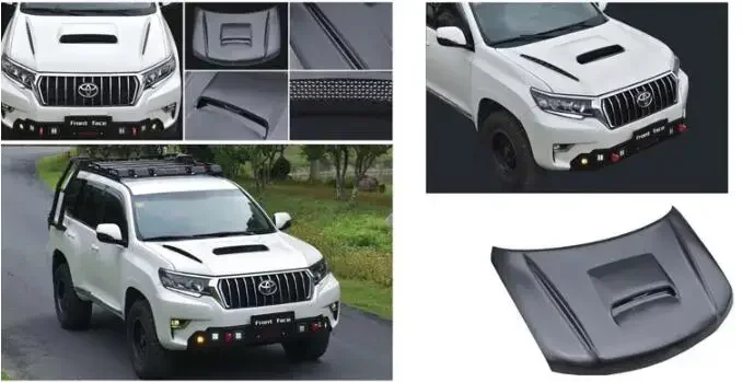 New！ Carbon Steel Matte Black Car Front Engine Hood Vent Cover For Toyota Land Cruiser Prado FJ150 2010-2021