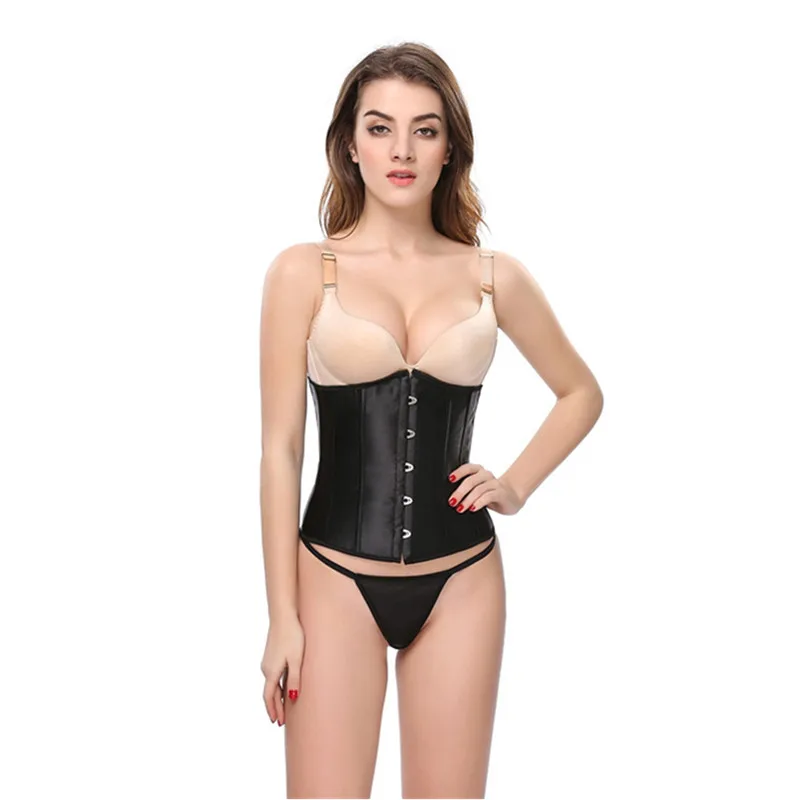 Sexy Women Vintage Satin Underbust Corset Waist Trainer Lace Up Bustier Renaissance Steampunk Slimming Body Lingerie XS-7XL