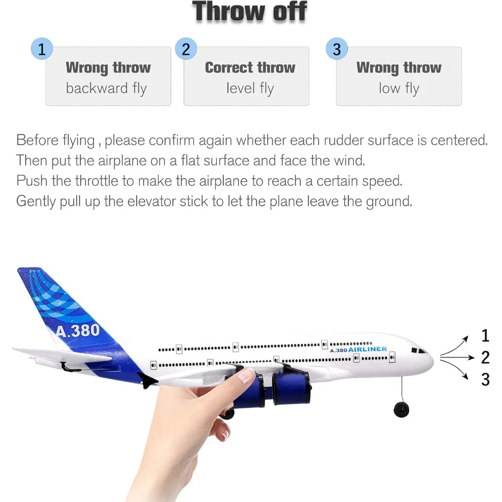 Aereo RC aliante ad ala fissa in schiuma EPP a 3 canali da 2,4 GHz per principianti - Modello A380 facile da volare
