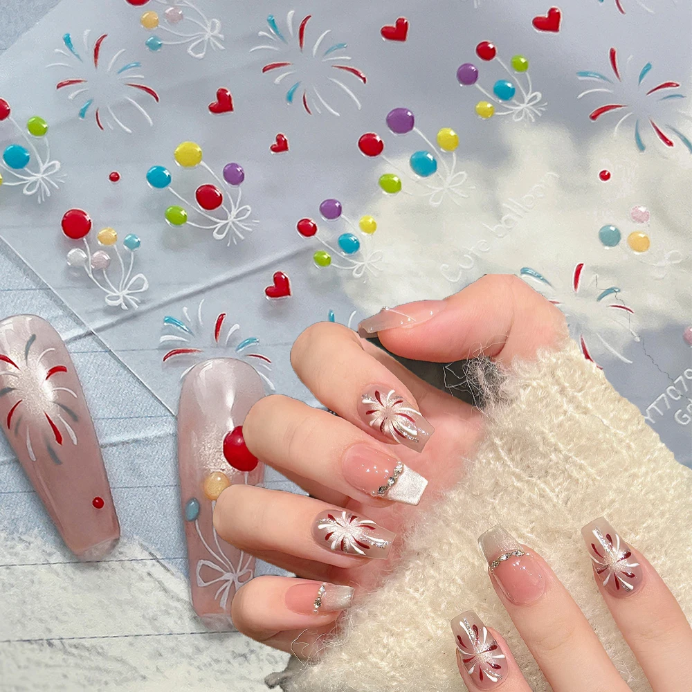 1 vel 3D Jelly Ballon Vuurwerken Nail Art Stickers Nieuwjaar Handgeschilderde Ballon Nail Decal Sfeer Decor manicure Decal