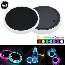 NEW Car LED Cup Holder Light Mats Car Coasters Bottle Atmosphere Light Constellation Backlight Lamp LED Cup 7 Colorful Holder Pa