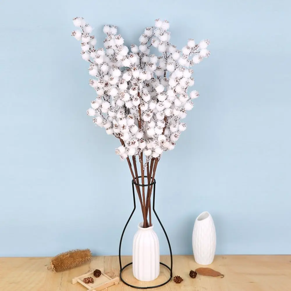 Home Office Party Decoration White 5 Forks 1Pcs Floral Art Fruit Plant Berry Branches Snow Tree Berry Stems