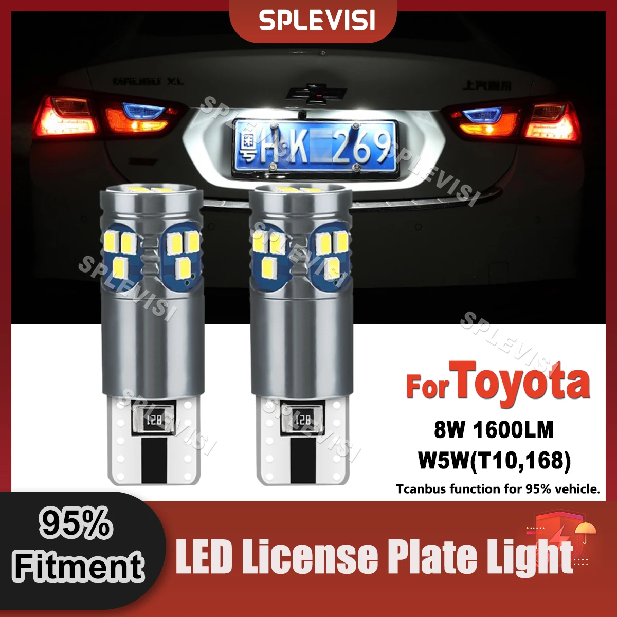 Plug And Play T10 W5W LED License Number Plate Light Bulbs Canbus For Toyota 4Runner Tacoma CHR Highlander Avensis Auris Verso