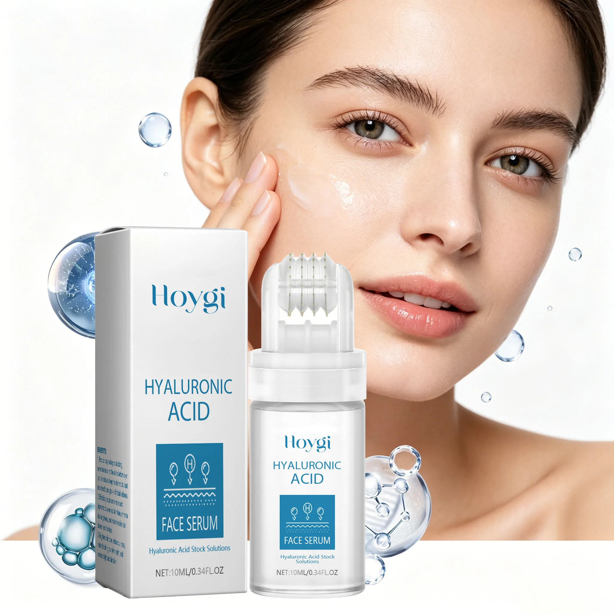 10ML Hyaluronic Acid Face Serum Roller Deep Moisturizing Improve Skin Texture Fade Fine Lines Boost Elasticity Glow Facial Serum