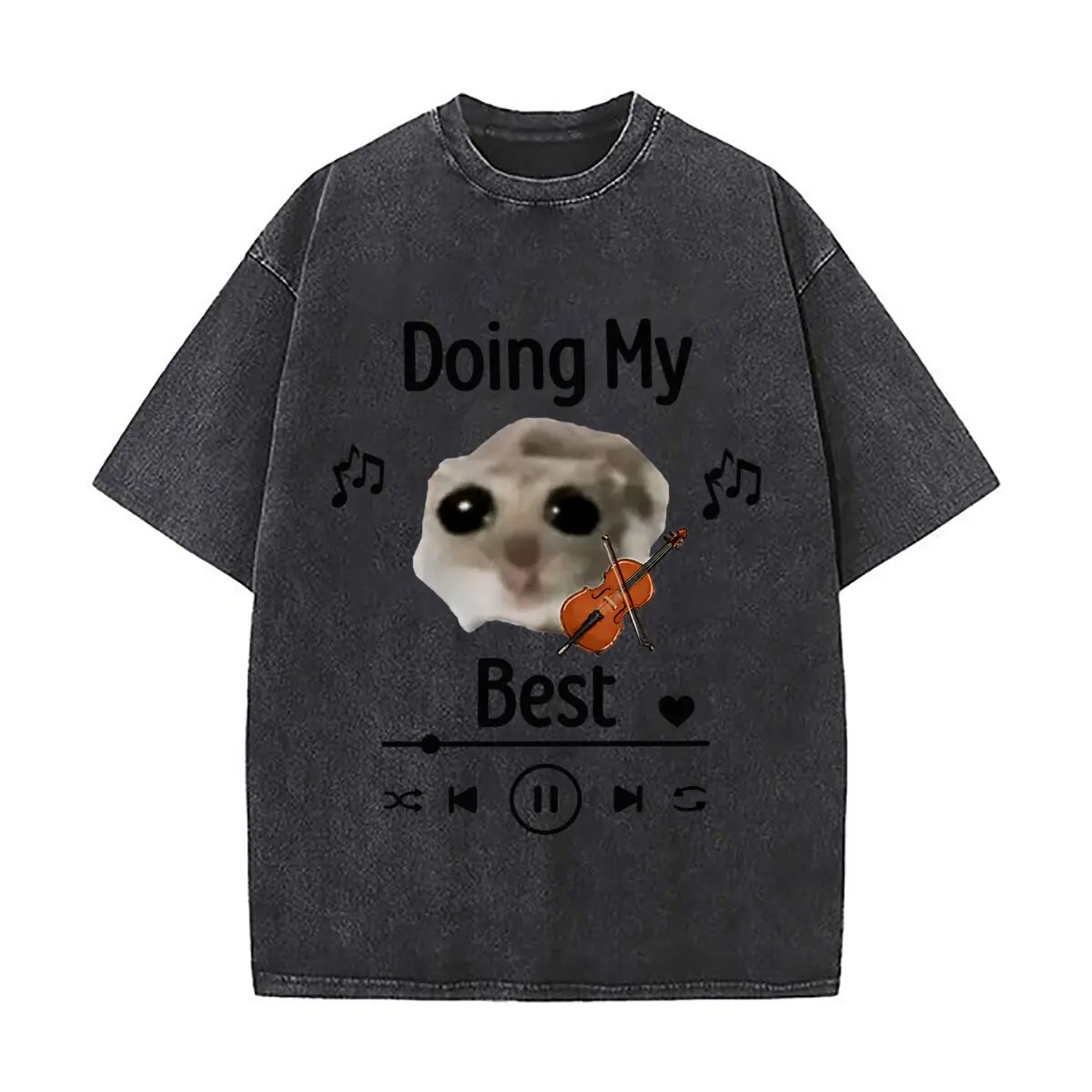 Doing My Best Sad Hamster Playing Violin Music Meme Vintage Distressed Loose Streetwear Tops