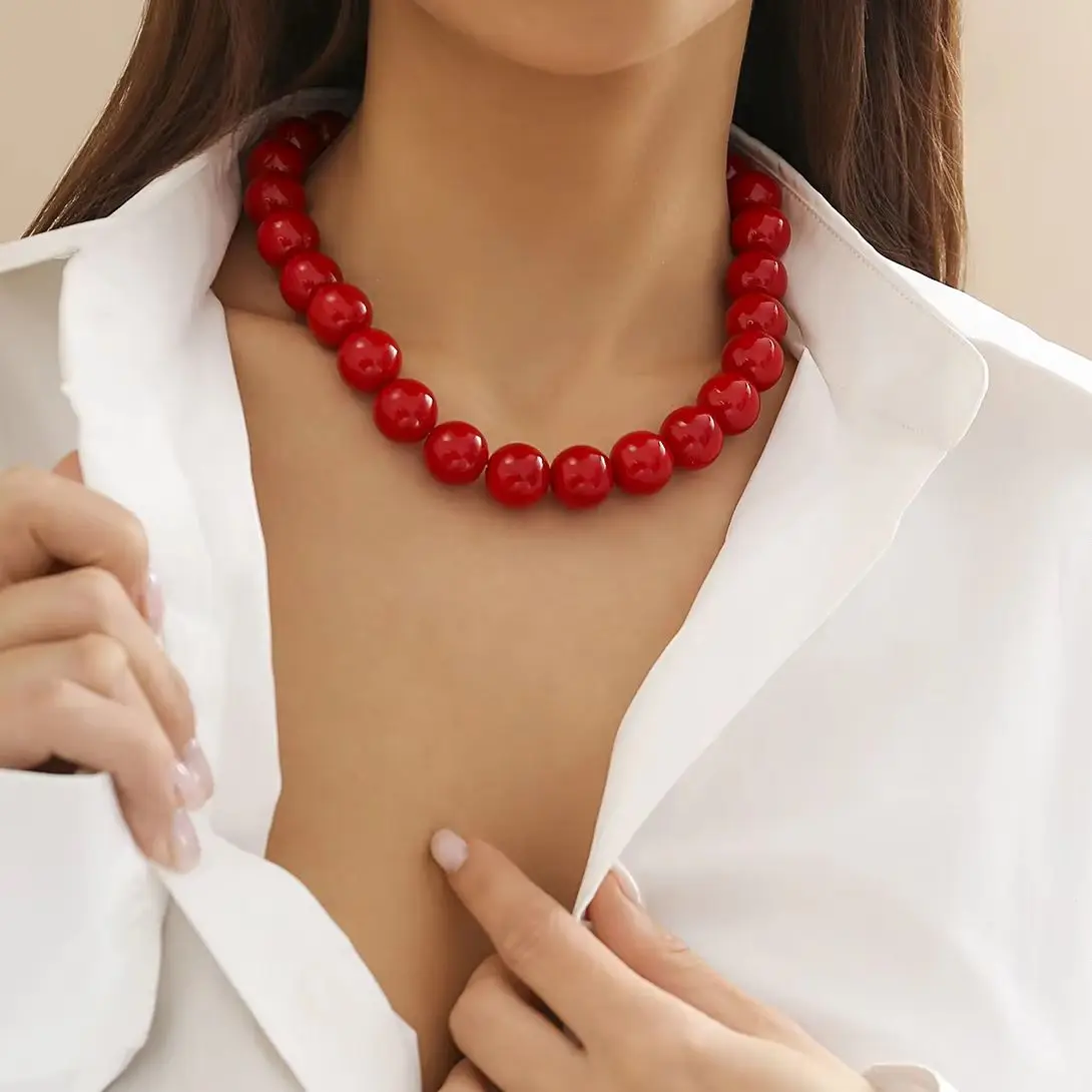 Lacteo Kpop Fashion Big Smooth Nero Rosso Perline rotonde Collana a corda per donna Gioielli girocollo in acrilico unisex sul collo