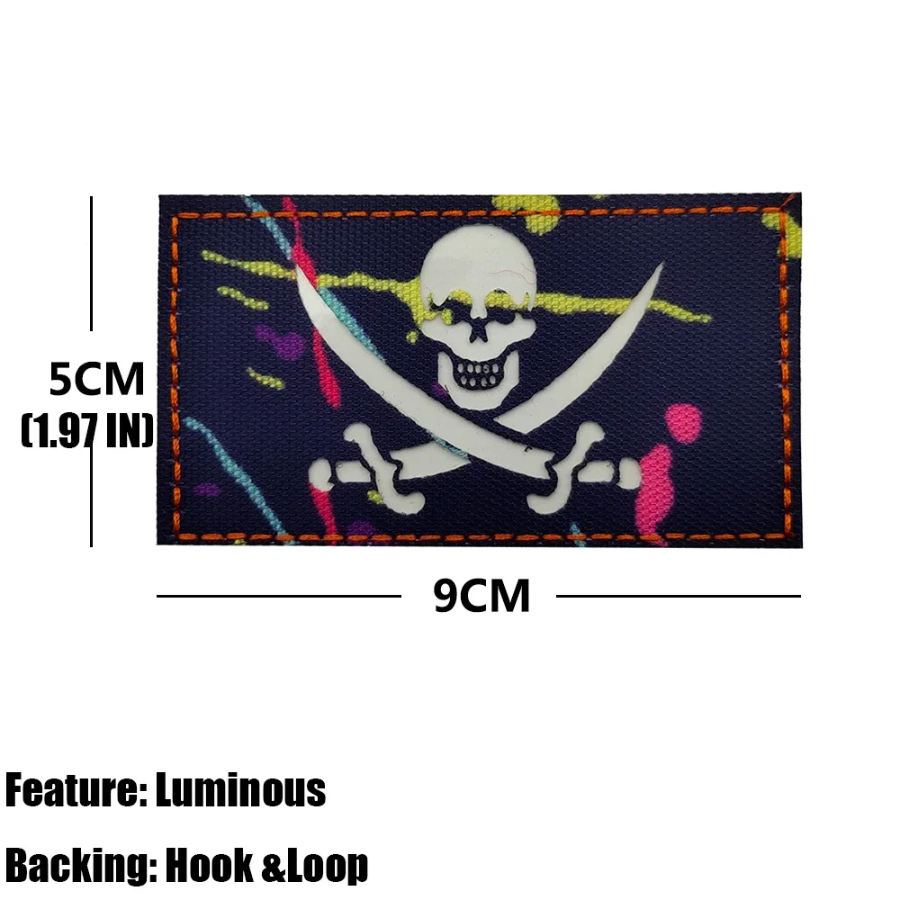 Pirate Flag Reflective IR Patches Romantic Skull Tactical Patches For Jacket Shoulder DIY Sew-on With Hook and Loop Backing