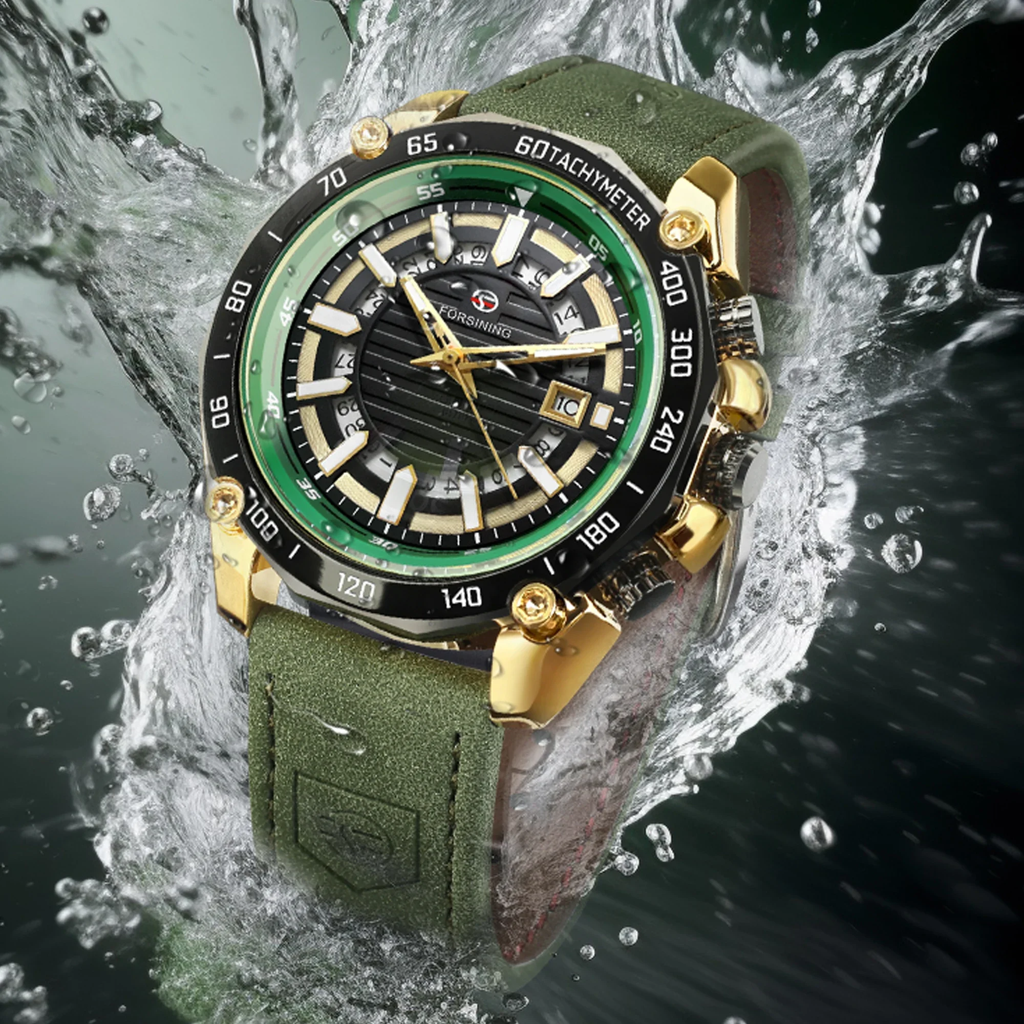 

Forsining New Sporty Mens Watches Automatic Mechanical Calendar Luminous Waterproof Casual Wristwatch Genuine Leather Male Clock