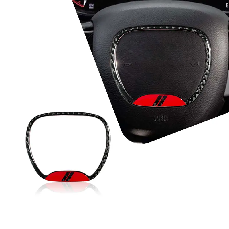 حلقة مركزية لمقود السيارة من ألياف الكربون ، ملصق لغطاء الكسوة ، ملحقات داخلية ، ديكور لدودج تشالينجر تشارجر رام 1500 #4
