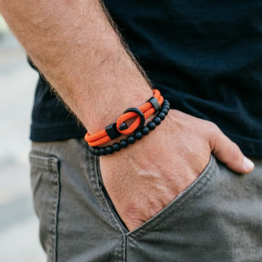 Noter Neues 2-teiliges Herren-Armband-Set, 10 Farboptionen, Premium ausgewähltes 4-mm-Kordel-Armband, vielseitiges Freizeit-Accessoire, 2 Größen erhältlich, Joias