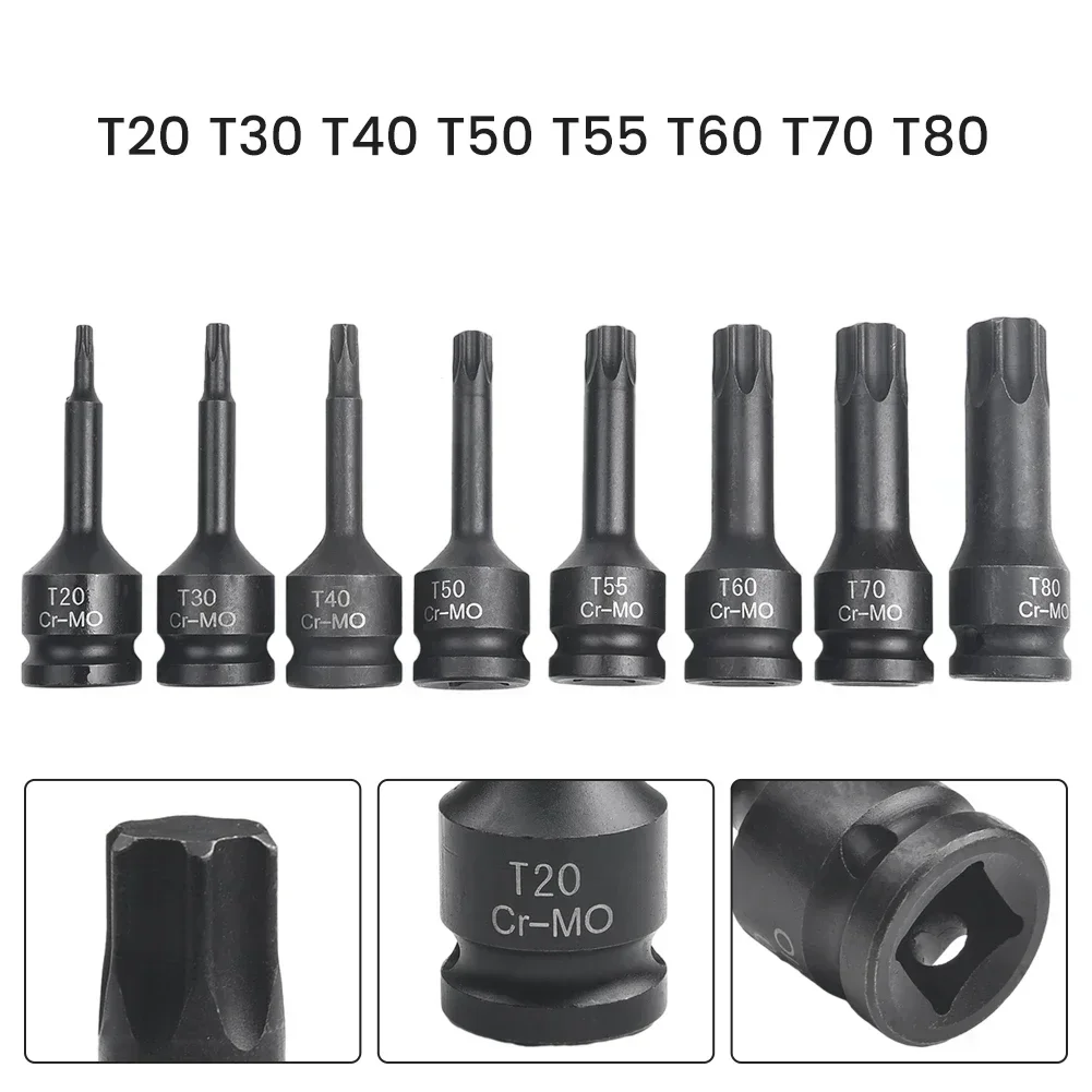 8pcs Torx Star Bit Socket Nuts Set 1/2inch Drive Trox Screwdriver Bits Power Drills Socket Wrench For Car Bicycle Repair Tool