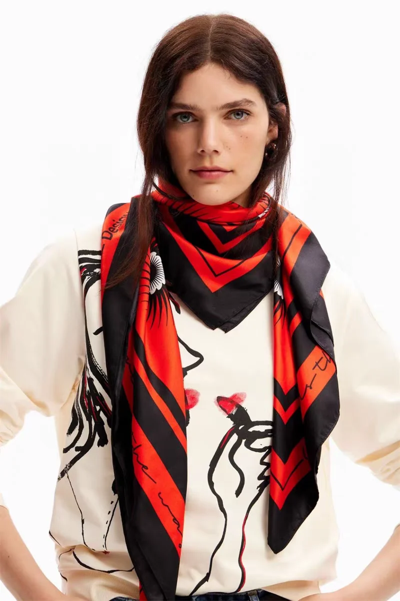 Original order for foreign trade: A beautifully printed red square scarf from Spain