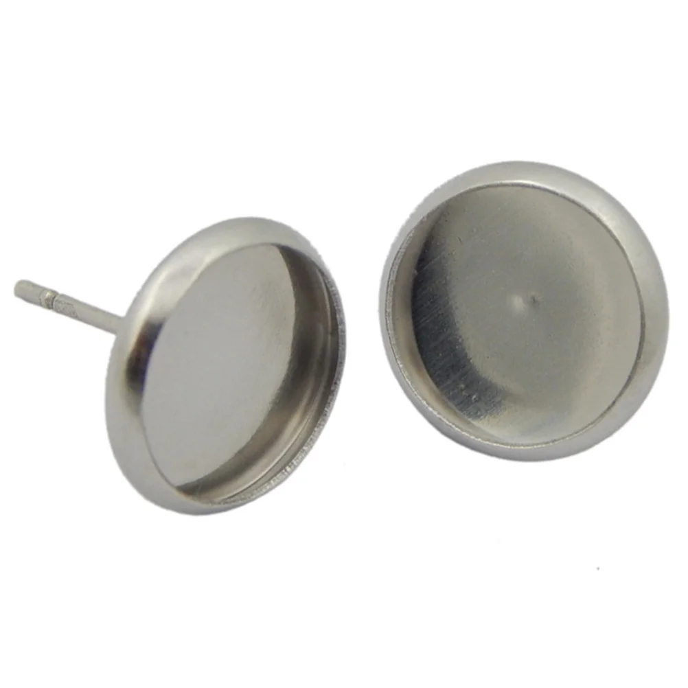 

40pcs Ear Stud Base Stainless Steel Earring Cabochon Setting Post Cup For Jewelry Making Craft Gift Women Round Ear Components