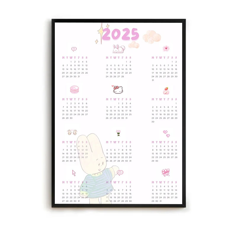 2025 Calendar Poster Decoration Bedroom Decor Room Aesthetic Decorative Wall Canvases Art Mural Vintage Interior Posters Home