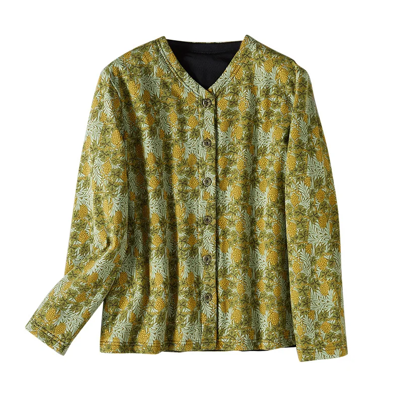 

Autumn And Winter 100% Silk Filled Women's Printed Cotton Shirt Single Breasted Cardigan For Easy On And Off Mulberry Silk Warm