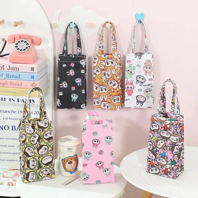 

Waterproof Cup Bag Cartoon Anime Handbag Cute Canvas Bucket Bag Insulated cup Student Portable Lunch Bag Gifts