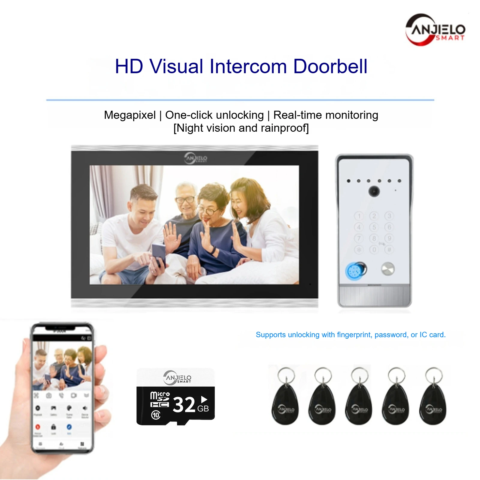 

Умный 10-дюймовый сенсорный экран, видеодомофон, дверной звонок, отпечаток пальца, пароль, IC-карта, умная разблокировка Tuya