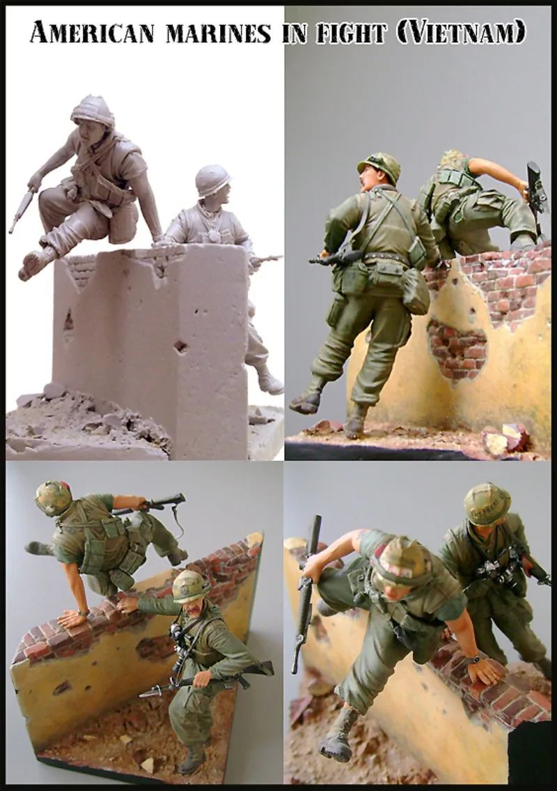 1/35 Scale Die-cast Resin Figure Model Kit, U.S., MARINES IN ACTION (Vietnam), 2 Soldiers and Base Unassembled and Unpainted