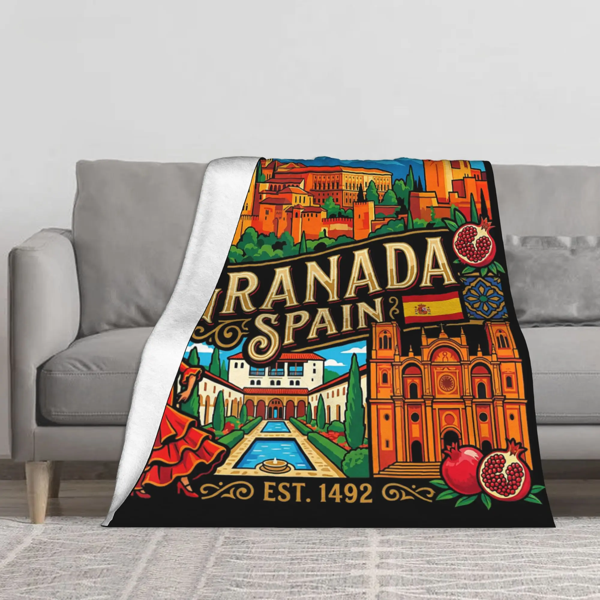 1PC Granada Espana Viaje Souvenir City Gift Winter Blankets for Adults Bedding Home Interior Sofa Knee
