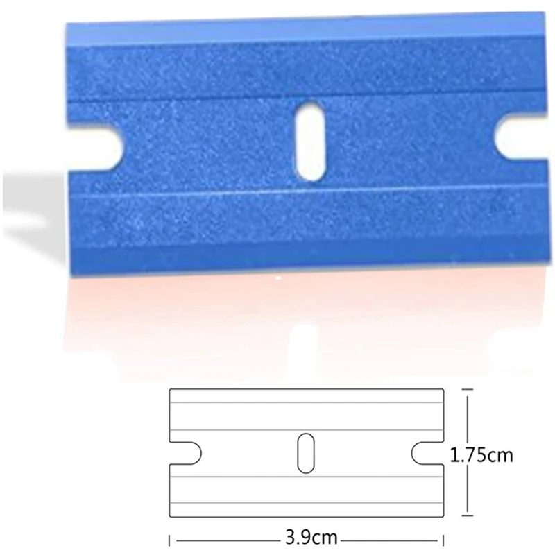 Juego de cuchillas de plástico de doble filo, juego de vidrio de seguridad con cuchillas de plástico, Kit para quitar etiquetas adhesivas, azul, 200 piezas