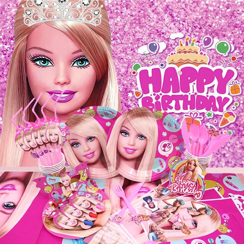 Barbie Birthday Party Decoration Aluminum Foil Balloon Kids Girl Event Supplies Backdrop Disposable Tableware Banner Gift Bag