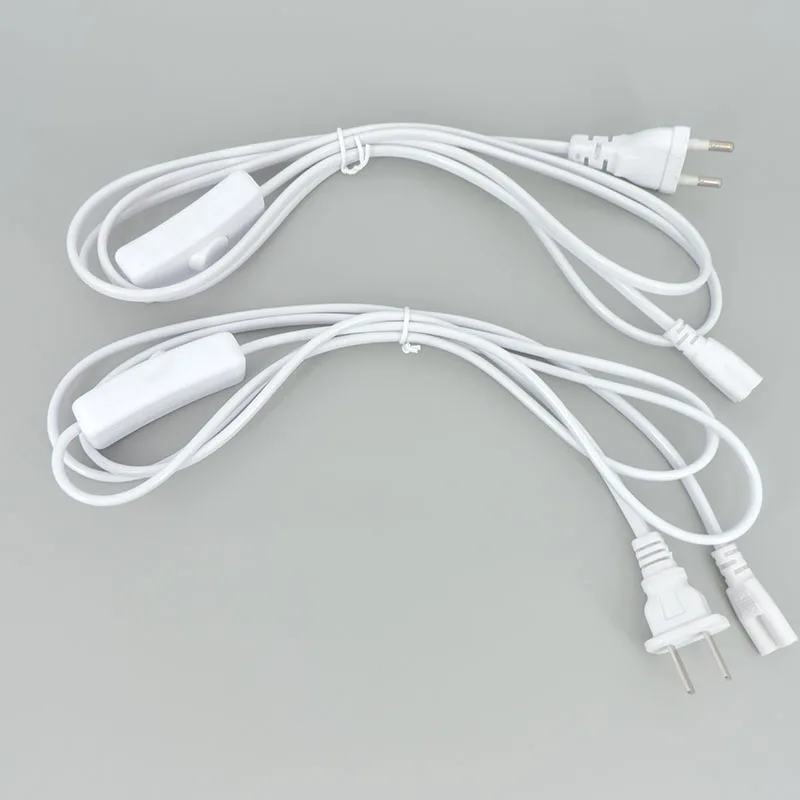 2 3 pin hole AC EU US Plug Switch Cable T5 T8 LED Tube Power supply Charging extension Wire ON/OFF Connector Lighting Accessory