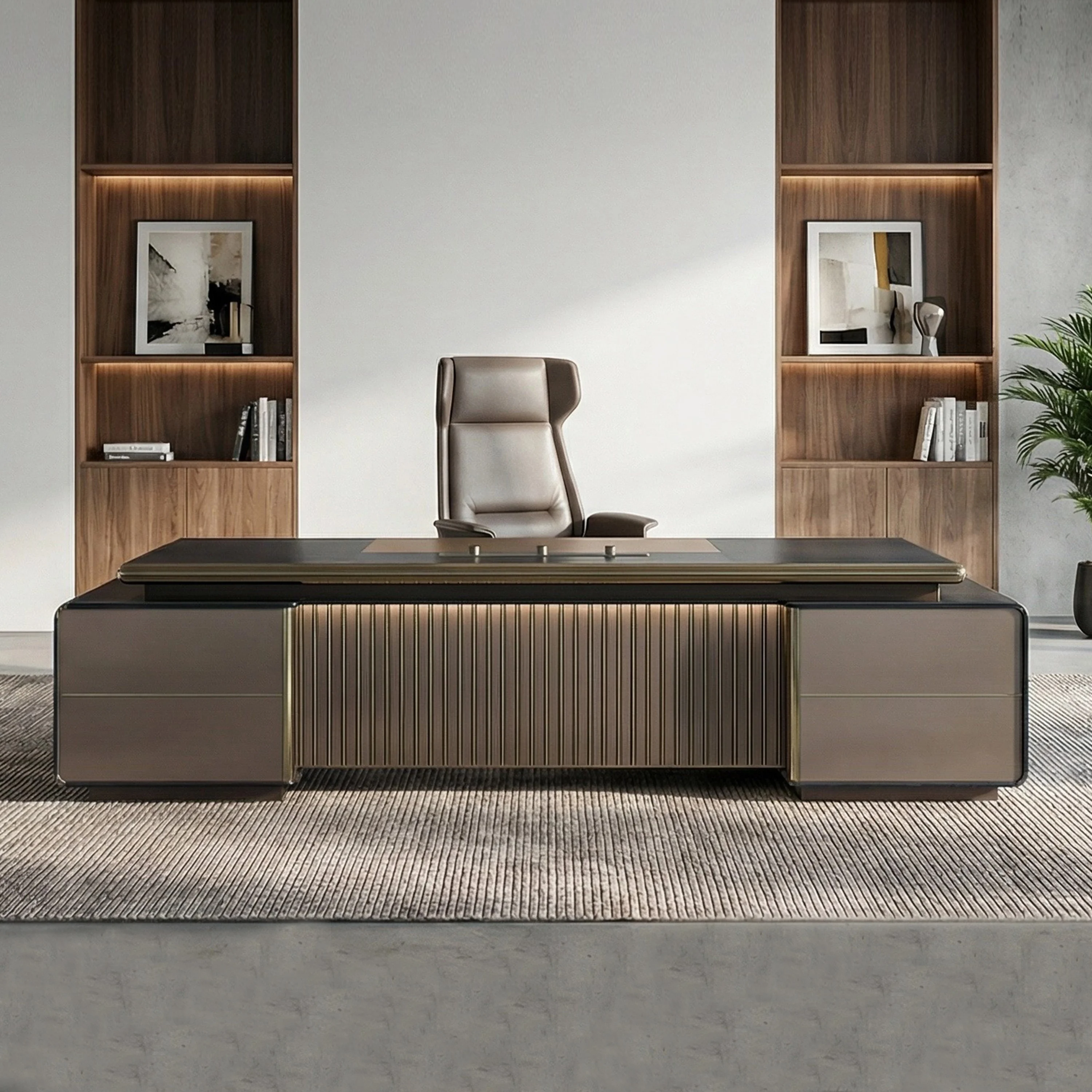 Large Executive Boss Desk With Double Side Cabinet Extended Tabletop Design Anti-slip Foot Pads For Enterprise Top Leader Office
