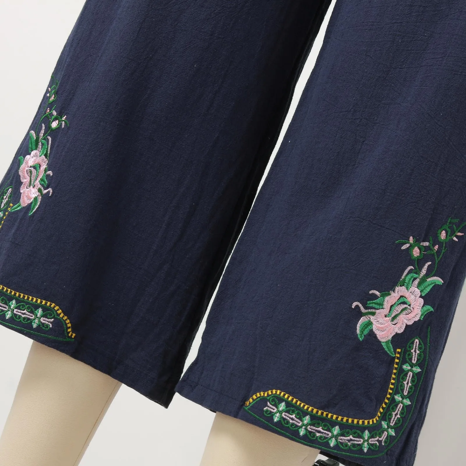 Pants For Women Work Casual Long Spring Summer And Autumn New Ethnic Style Embroidered Cotton And Linen Casual Pants Small Flare