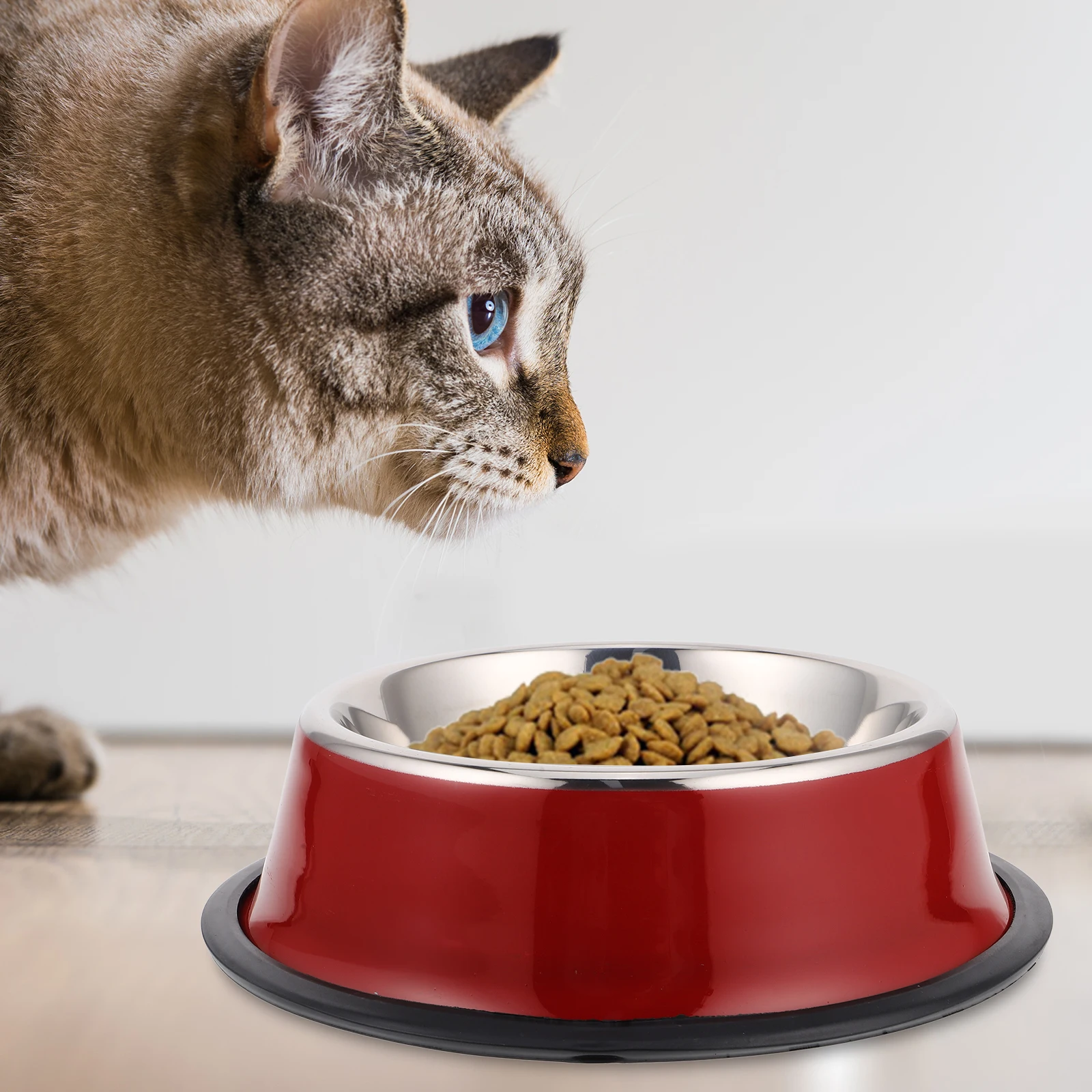 

1pc 18Cm Stainless Steel Pet Dog Feeding Non-Tip Double Bowl For Cats Dogs Eco-Friendly High-Density Red Pet Food Bowl