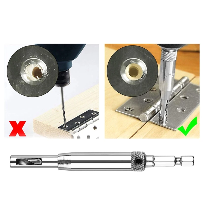 Hinge Bit Set Woodworking Doors And Windows Hinge Hole Opener Positioning Drilling Set Hexagonal Handle Bit Durable Easy To Use