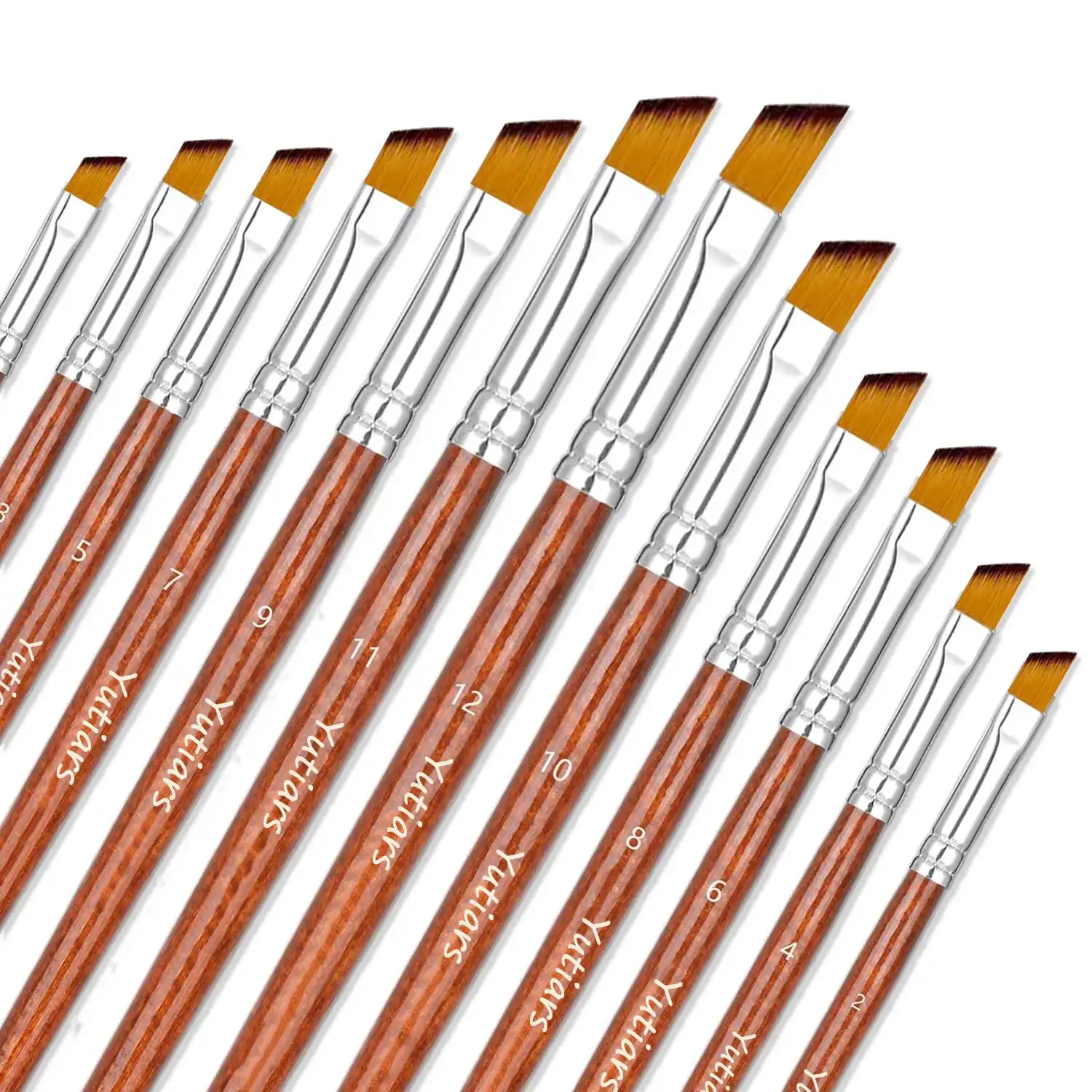 12pcs Angled Paint Brush Set Synthetic Bristle Flat Shader Brushes Wooden Handle Art Brushes for Watercolor Acrylic Oil Painting