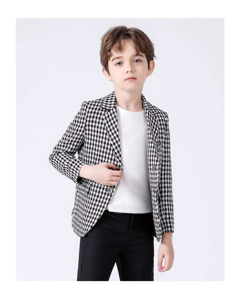 Children Houndstooth Jacket Pants Bowtie 3PS Photograph Suit Kids Birthday Party Dress Boys Wedding Brides Performance Party Set