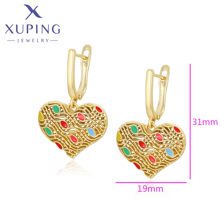 Xuping Jewelry Charm Fashion Copper Alloy Love Heart Light Gold Color Hoop Earrings for Women Girl Party Gift X000909413