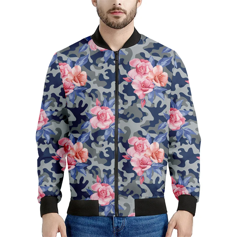 Colorful Rose Flower 3d Printed Men's Jacket Spring Autumn Floral Graphic Sweatshirt Women Tops Long Sleeves Zipper Bomber Coat