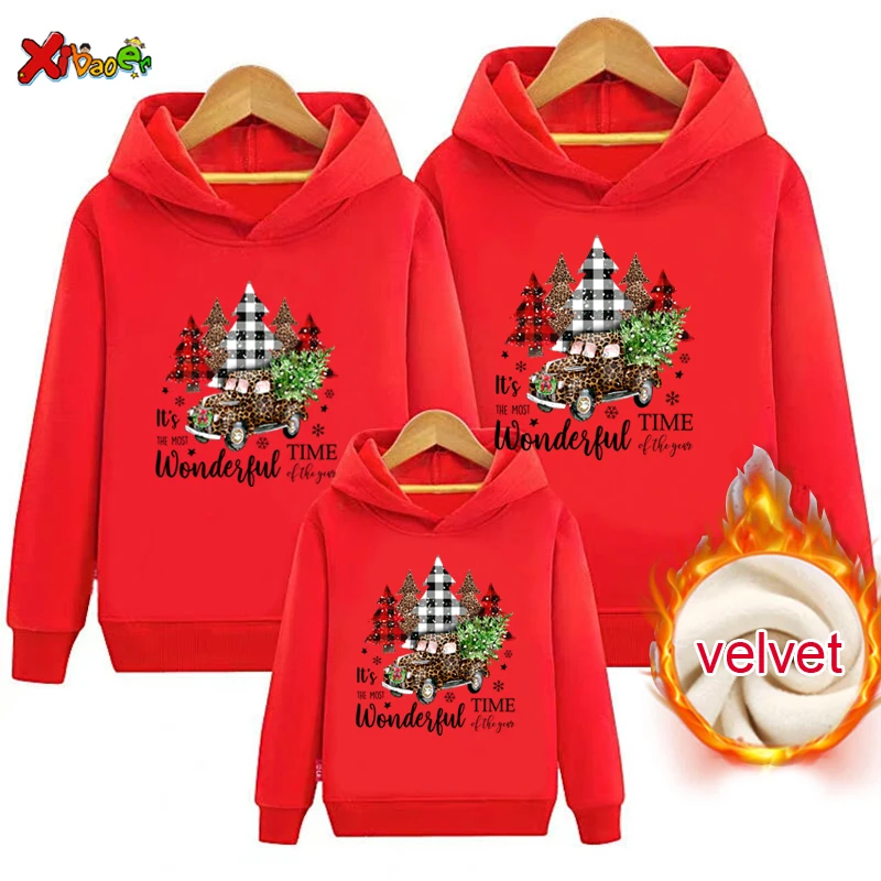 

Family Hoodies Warm Children's Clothing Sweatshirt Plus Velvet Christmas Clothes Winter Pullover Sweater Baby Boys Girls свитер