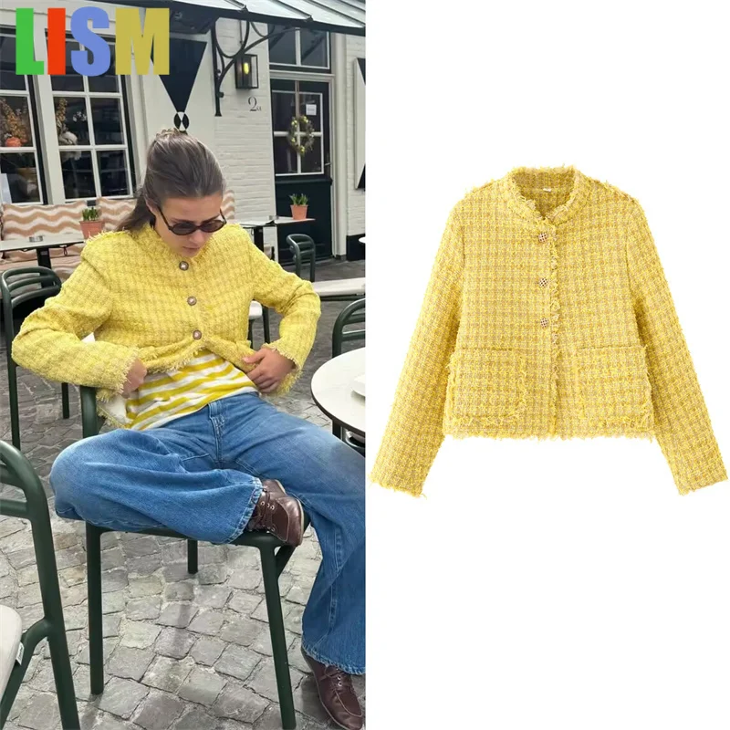 

LISM женская куртка новая желтая куртка в стиле знаменитостей с длинными рукавами модное простое и универсальное темпераментное пальто женское