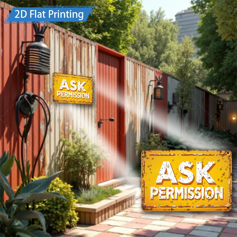 [2D FLAT] قطعة واحدة من اللافتة المعدنية، علامة معدنية ريفية مقاس 8 × 12 بوصة "اسأل الإطارات" لديكور بوابة الحديقة